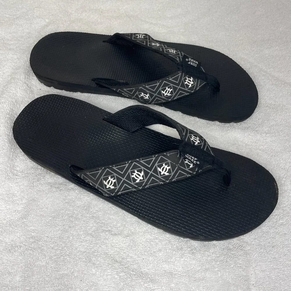 SurfWare- Men's Black Flip Flops Everyday Beach Summer Sandals Shoes Size 10 - Picture 6 of 7